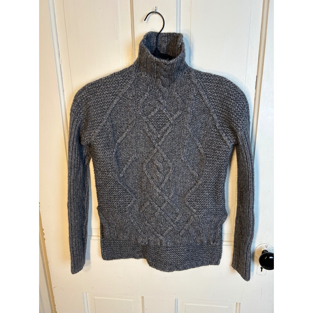 Autumn Cashmere Charcoal Grey Cable Knit Turtleneck Sweater Italian Yarn Small